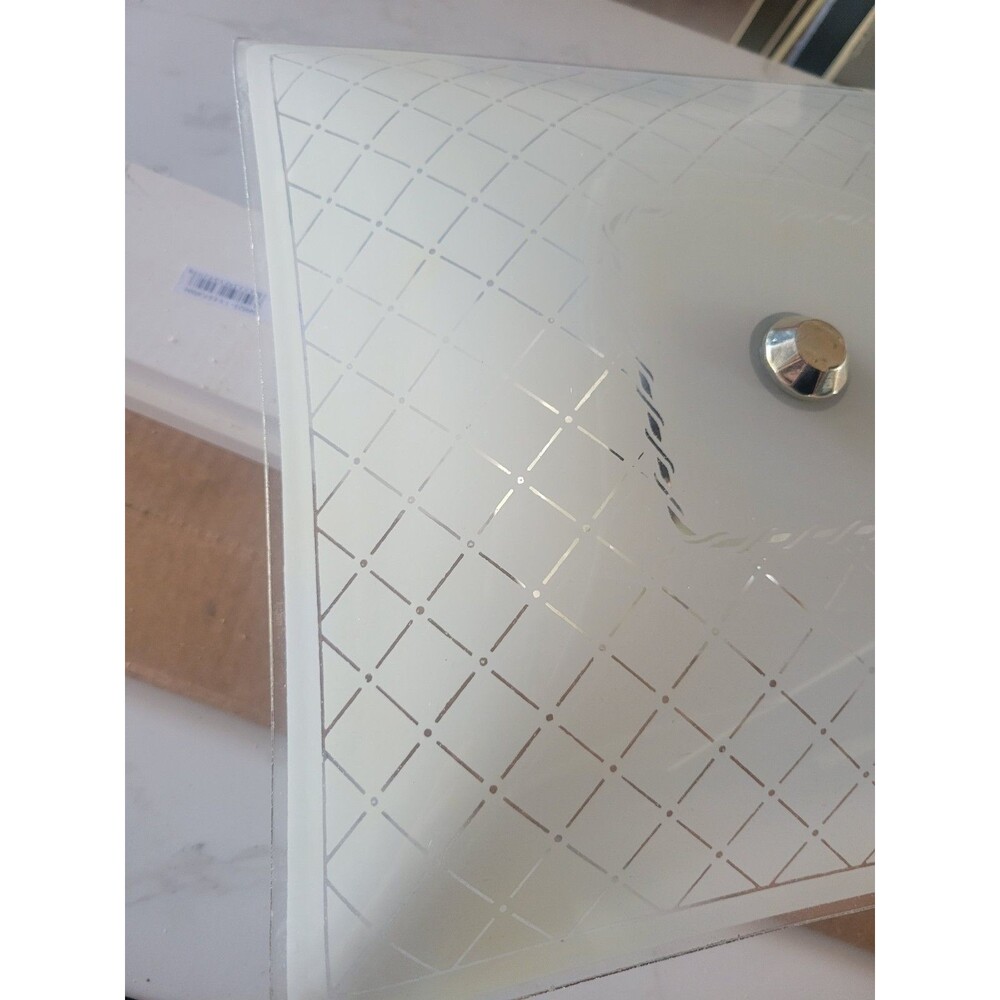 Vtg MCM Square Glass Diamond pattern Ceiling Light Cover Shade Fixture  12”x12 - Picture 9 of 13